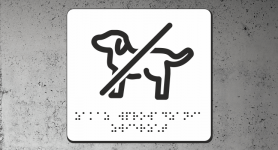 Znak | Zakaz wchodzenia zwierząt | Braille | white