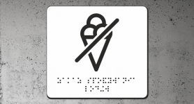 Znak | Zakaz spożywania lodów | Braille | white