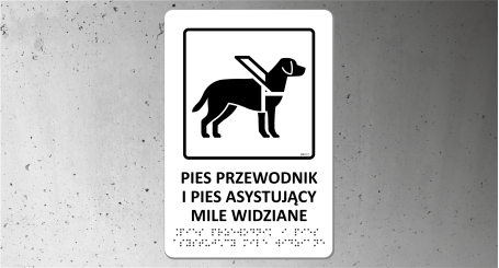 BR032 | Pies przewodnik i pies asystujący mile widziane | Braille | white